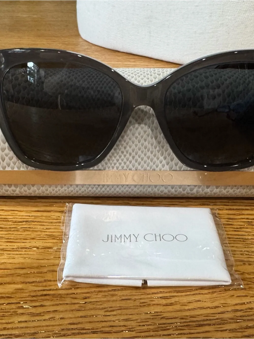 Jimmy Choo peared gray Sunglasses with Cream Textured Case